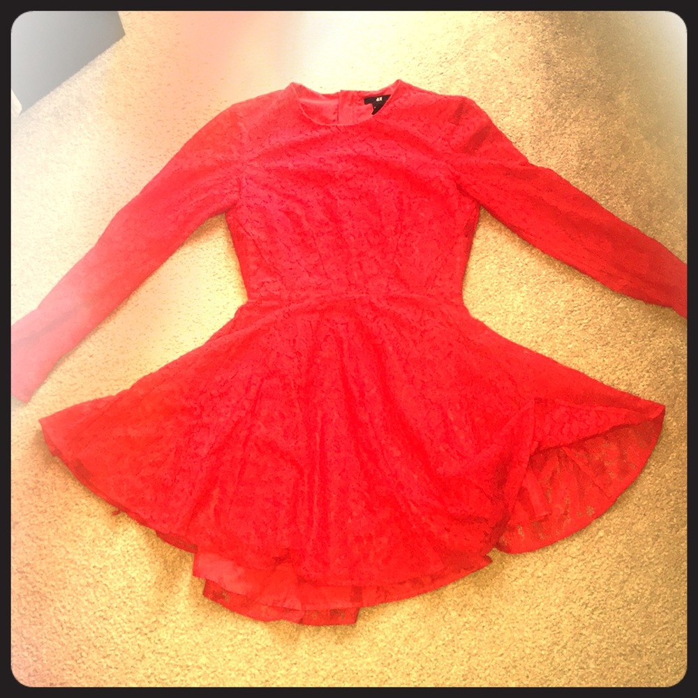 Red lace long sleeve dress